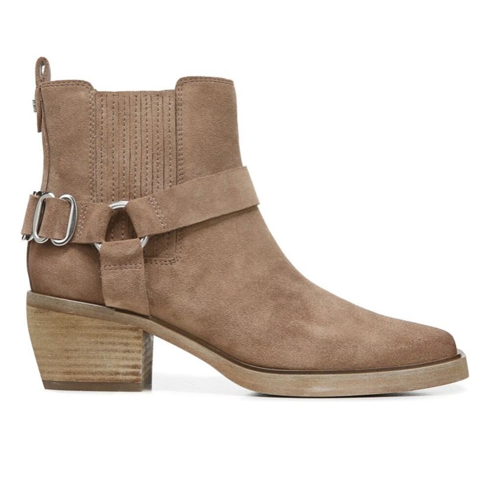 Sam Edelman Ankle Bootie Size 8 Taupe Leather Block Heel Harness Bellamie Boots